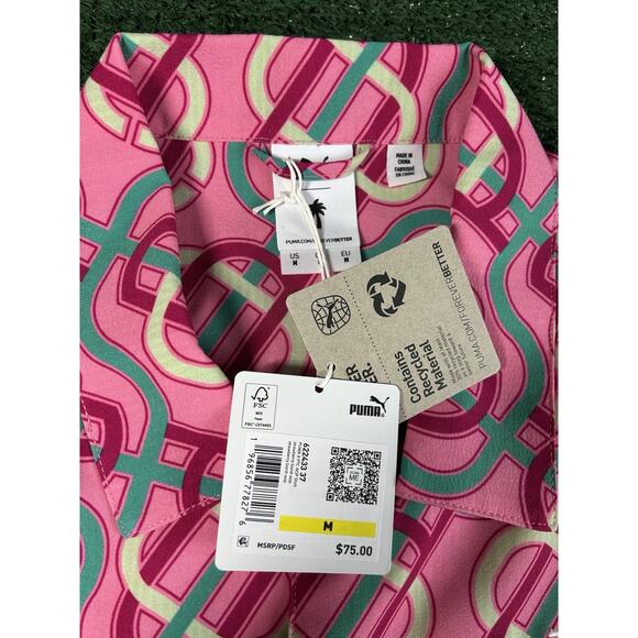PUMA X PALM TREE CREW Button Up Golf Pink Shirt Men’s Medium - Picture 5 of 10